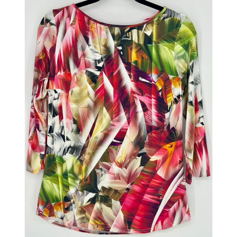 Peck & Peck Women Abstract Design Tropical Print 3/4 Sleeve Size L - Picture 2 of 4